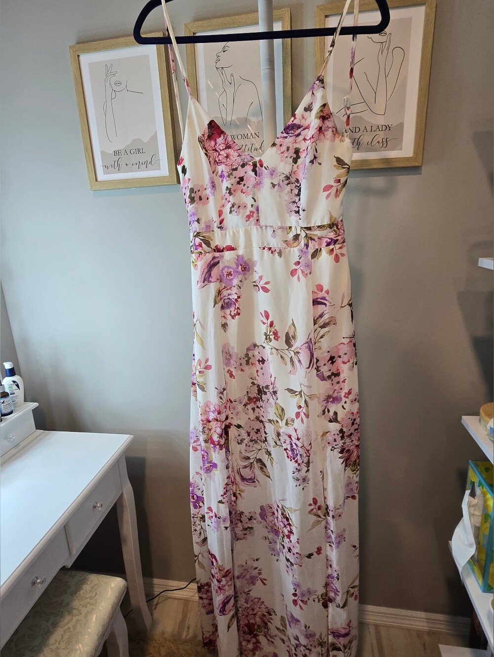 Windsor Cream Maxi Dress with Pink & Purple Floral Print